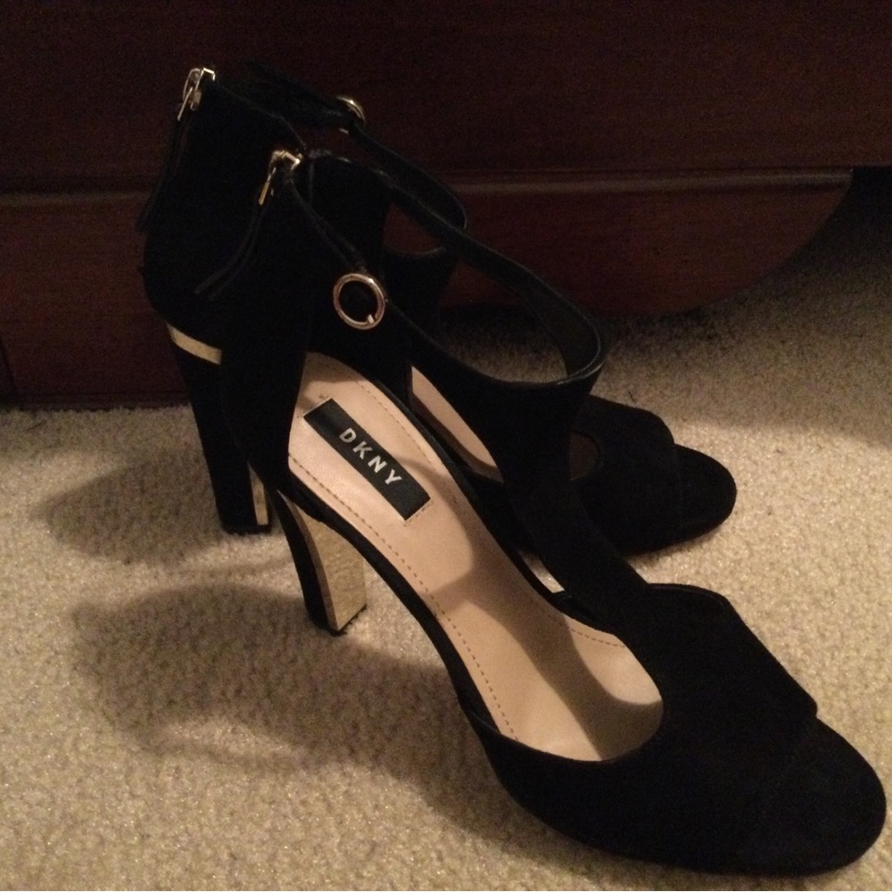 New DKNY black suede heels